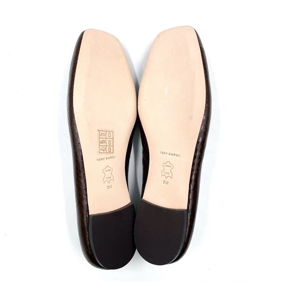 Tory Burch Georgia Ballet Flats Purple Croc Leather Logo Square Toe Sz 7 - Picture 8 of 9